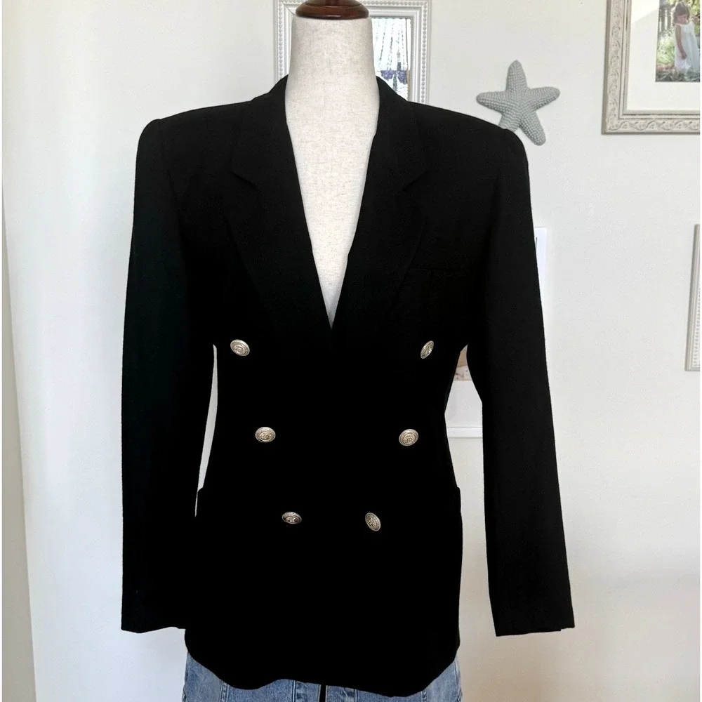 Vintage Liz Claiborne Collection Women's Size 6 Black Wool Double-Breasted Lined